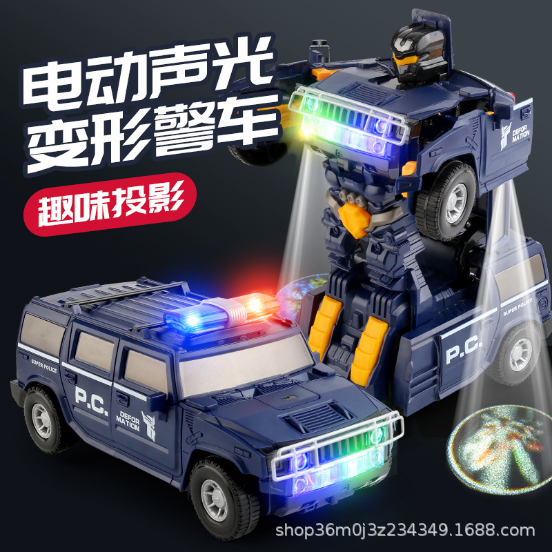 Juguetes de chatarra de la misma popularidad en línea niños Hummer eléctrico deformación coche de policía robot de proyección de música coche de juguete universal