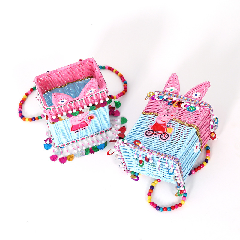 2021新款潮流儿童双肩背篓彩色方形兔耳朵小背篼萌娃逛街可爱配饰|ms