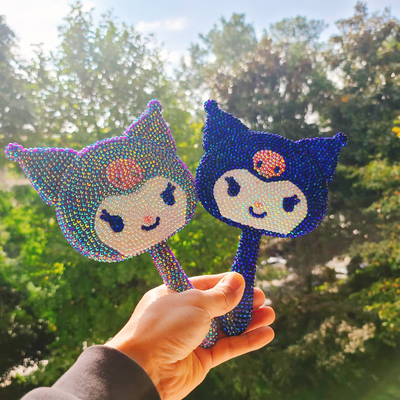 Kuochi Diamond-Encrusted Handheld Makeup Mirror Student Portable Mirror Creative Girl Handle Cute Ornament Makeup Mirror