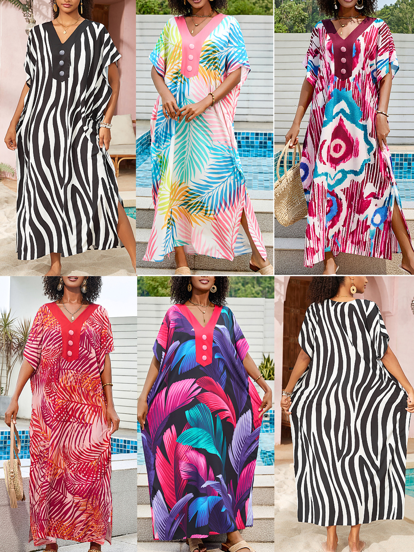 Transfronterizos Amazon nueva camiseta de playa vacaciones V-collar vestido bikini camiseta protector solar bañador 5D351-4