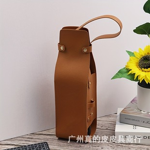 Cross-Border New Red Wine Leather Storage Bag, Pebbled Pattern, Convenient Portable Wine Bag, Champagne First-Layer Cowhide Gift Bag