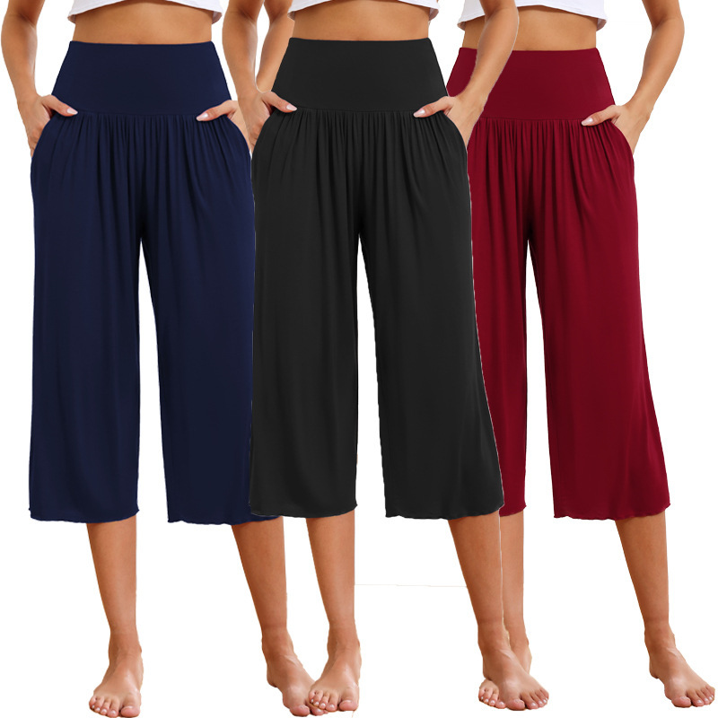 Cross-Border Women's Casual Loose Sports Pants High-Waisted Pocket Wide-Leg Yoga Pants Modal Cropped Sleep Pants Dance Pants