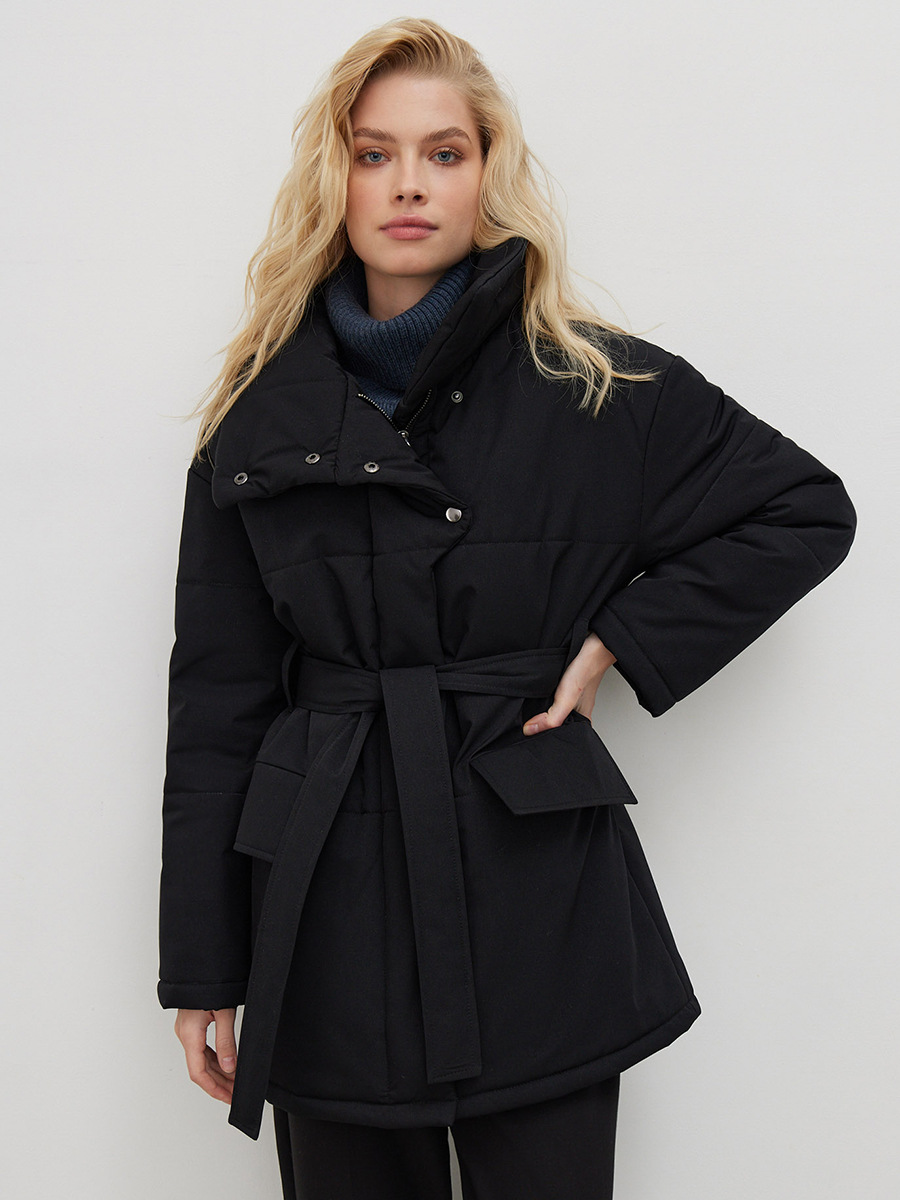 Chaqueta de algodón con cuello cruzado, estilo europeo y americano, nuevo modelo otoño-invierno 2025, cinturón elegante, longitud media irregular, entallada en la cintura, mangas largas. image 6