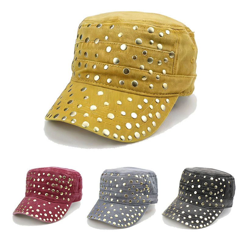Temu Cross-Border Rivet Military Hats for Men and Women, Personalized Fashion Street Dance Punk Style Hats, Flat-Top Hats, Factory Direct Sales Temu Cross-Border Rivet Military Hats for Men and Women, Personalized Fashion Street Dance Punk Style Hats, Flat-Top Hats, Factory Direct Sales