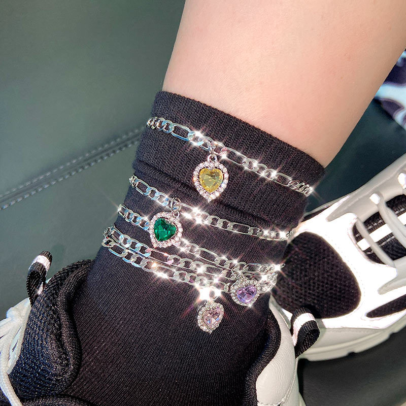 Simple Style Heart Shape Alloy Plating Inlay Rhinestones Womenu0027S Anklet 1 Piece