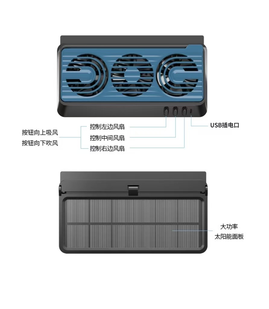 New solar car exhaust fan car fan summer car cooler air blowing and suction circulator