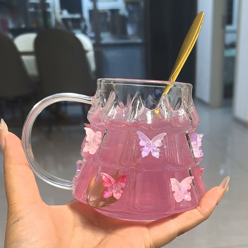 ホームフェアリーカップガラスコーヒーカップ透明ハンドルマグ高ホウケイ酸ホームオフィスミルクカップ|undefined