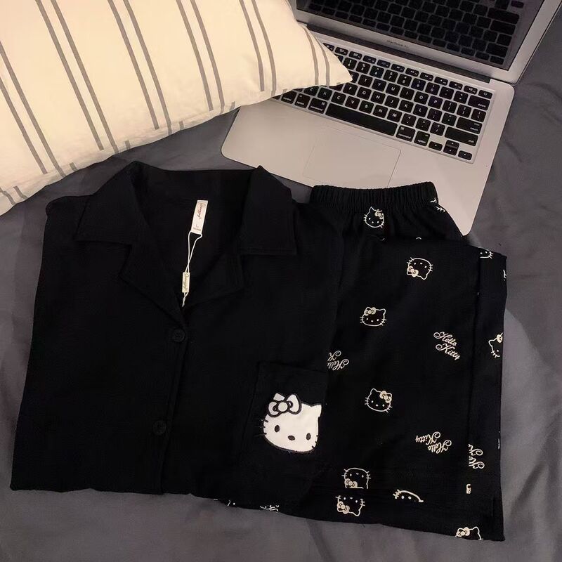 甜美卡通HelloKitty睡衣女春秋季长袖长裤可外穿休闲ins风套装|undefined
