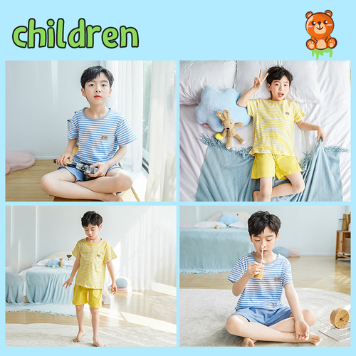 2024 New Korean Style Children's Clothes Children's Pajamas Summer Pure Cotton Boys Home Clothes Set Two-piece Set One Piece Dropshipping