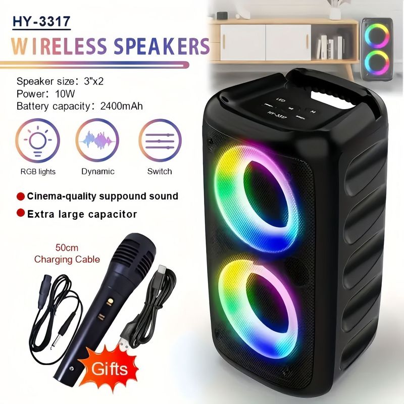 HY-3317 Cross-border Explosives Colorful Bluetooth Speaker Outdoor Microphone Square Dance Sound Stage Performance Factory