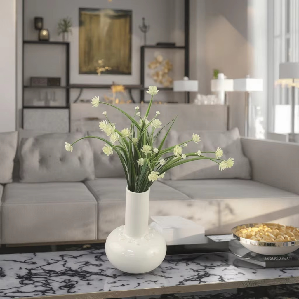 Jarrón de cerámica zen chino, sala de estar, entrada, mueble de TV, decoración del hogar, flor artificial, arreglo floral falso