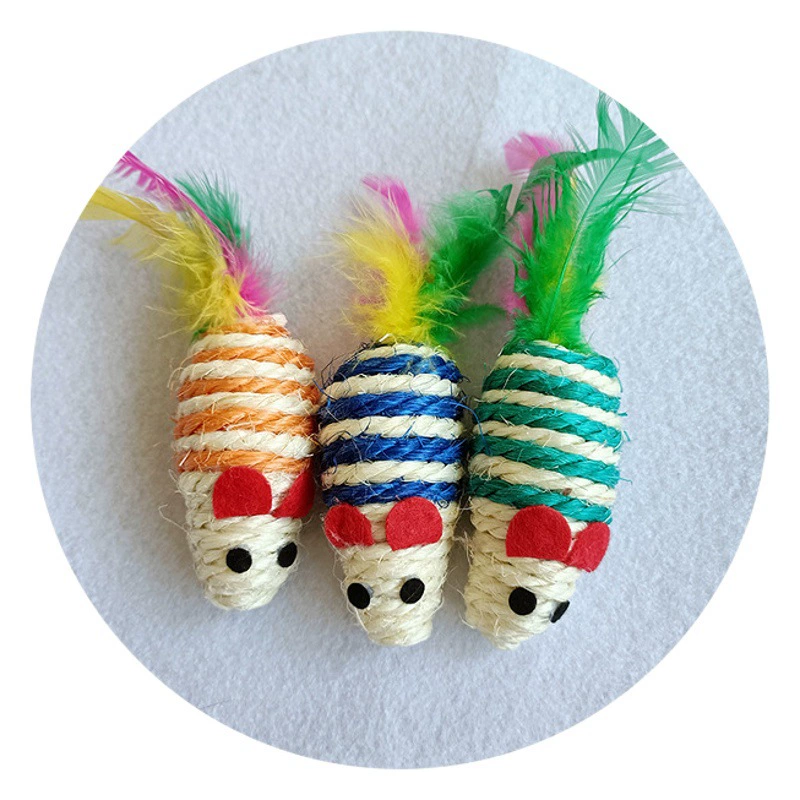 Домашнее животное звуковая игрушка сизаль тканая мышь забавная игрушка для кошек Кошка Интерактивная тренировочная цветная симуляция перьевая мышь