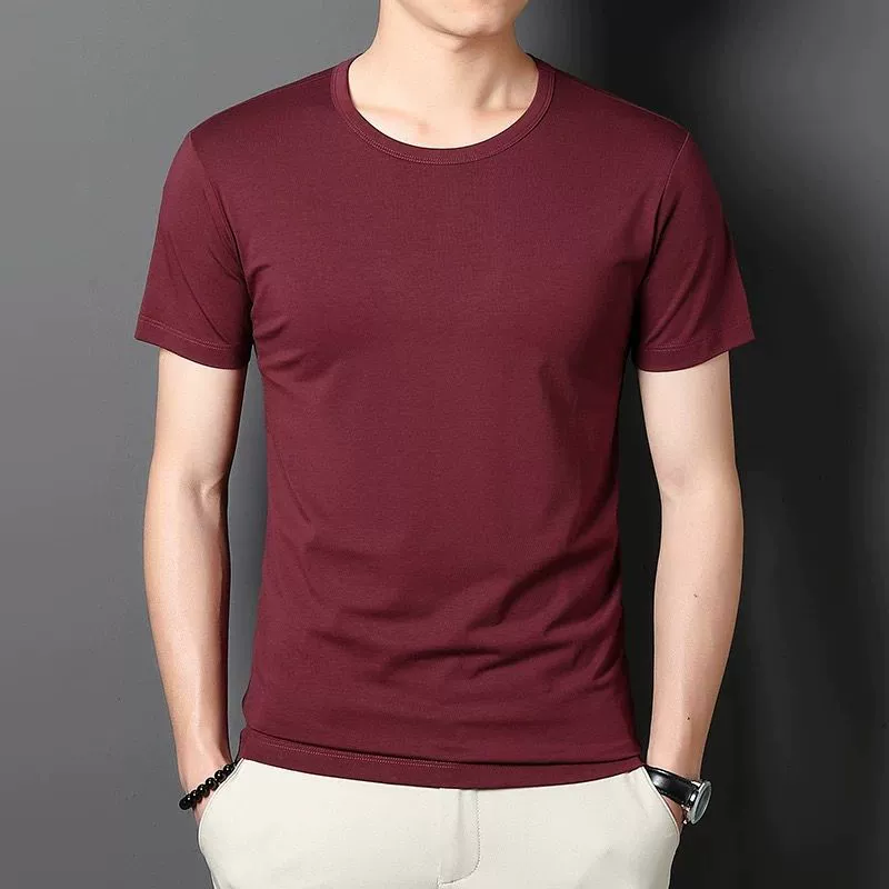 Летняя тонкая футболка с короткими рукавами мужская эластичная нижняя рубашка молодежная сплошная круглая футболка с V-образным вырезом с половиной рукава топ оптовая продажа