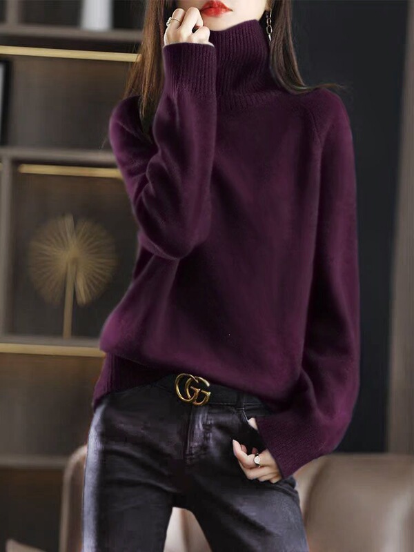 Turtleneck boutique knit sweater, plus size, thickened for autumn and winter, loose-fitting, solid color, pullover, new casual style Turtleneck boutique knit sweater, plus size, thickened for autumn and winter, loose-fitting, solid color, pullover, new casual style