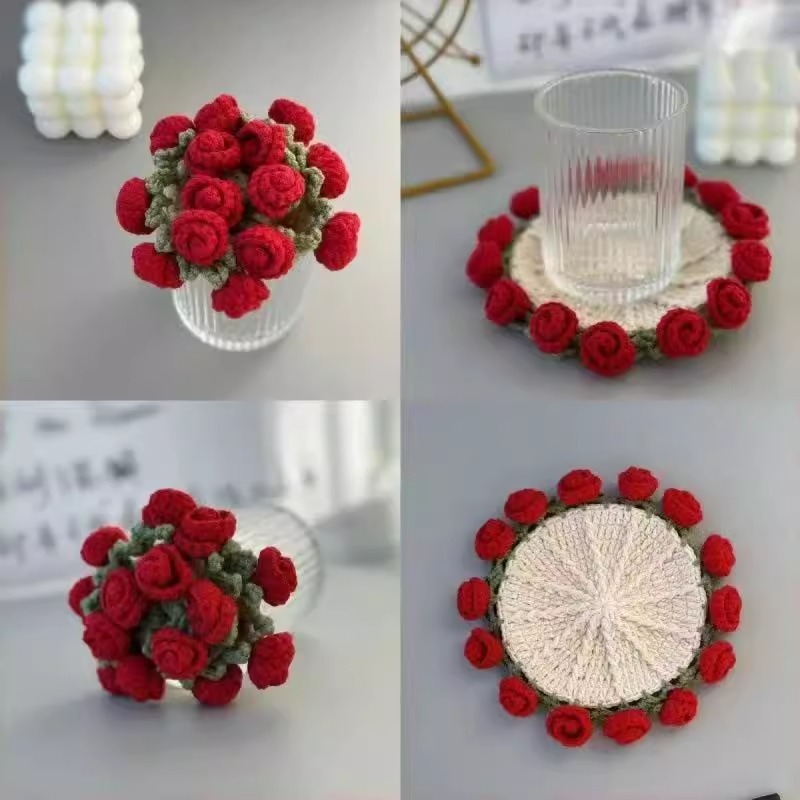 玫瑰花束毯子成品现货diy材料包铃兰花毯 毛线团手工编织毯子批发|undefined