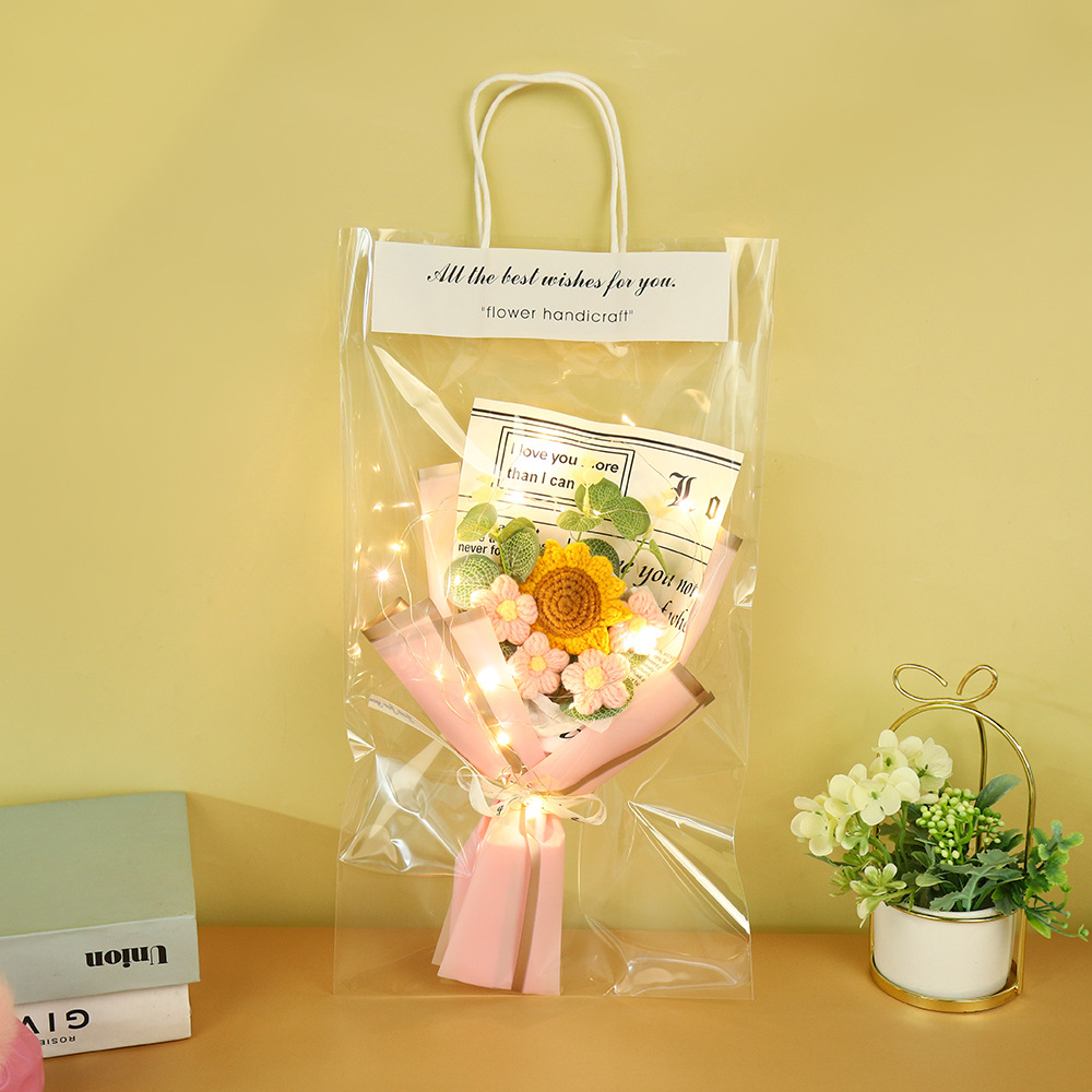 520 regalos del día de San Valentín comercio exterior al por mayor productos terminados girasol imitación de lana de punto ramo de flores rosas tejidas a mano