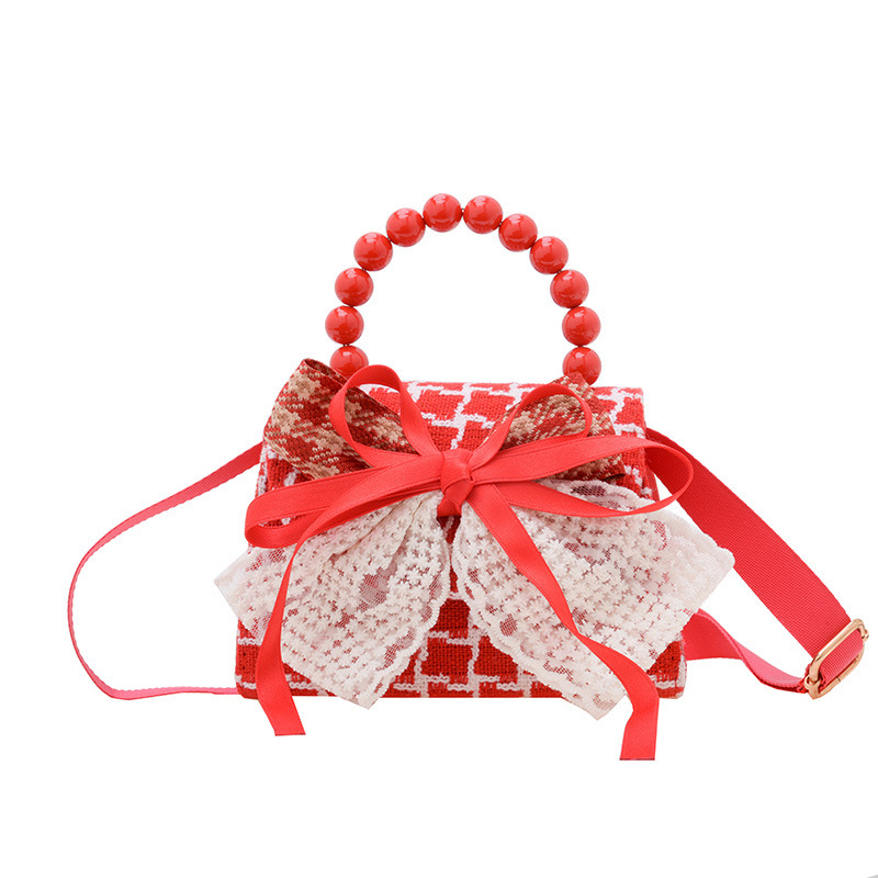 Año nuevo rojo Año Nuevo bolsa de felicitación moda princesa arco mini bolso de los niños bolso de mano de las niñas crossbody accesorios bolsa pequeña