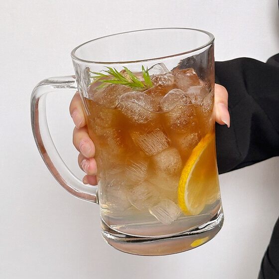Large Capacity Fruit Tea Cup Ins Wind Belt Thickened Glass Household Women's Summer Juice Drink Drinking Cup