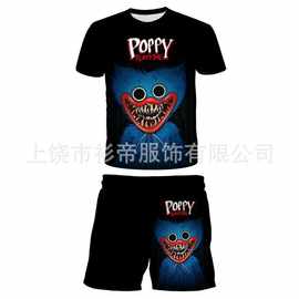 【优质网眼布】3D印花T恤短裤 游戏poppy儿童圆领短袖套装 跨境