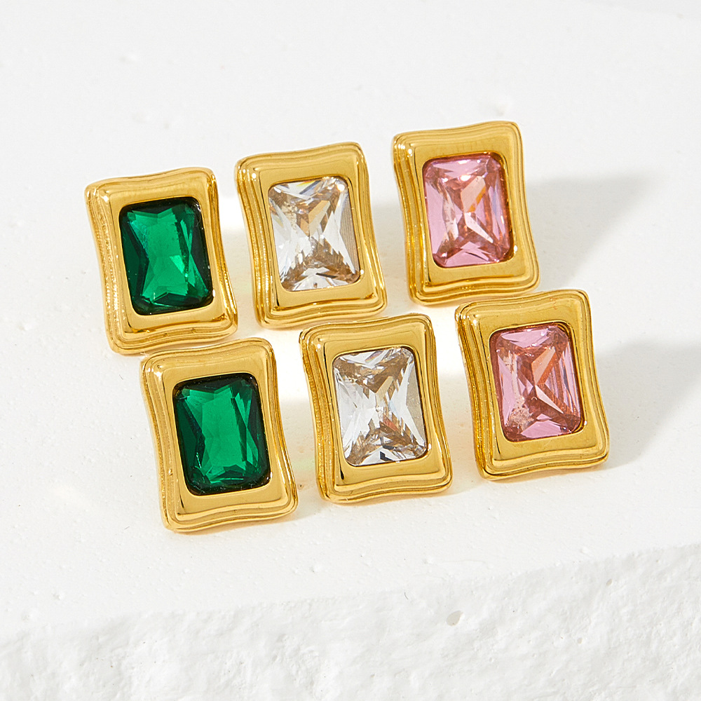 Fashion Geometric Stainless Steel Inlay Zircon Womenu0027S Earrings Necklace