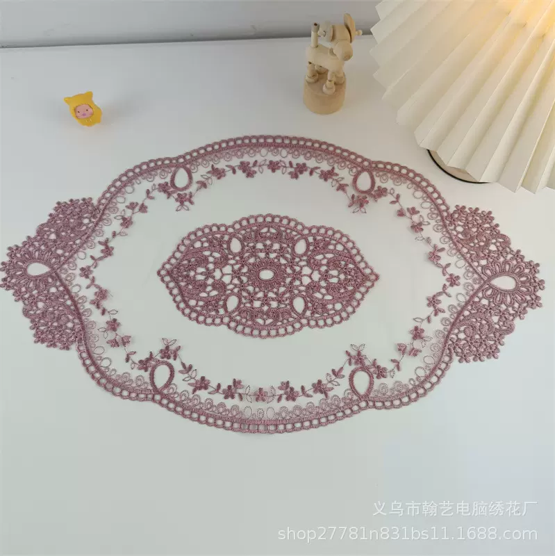 涤纶丝29厘米刺绣杯垫桌布垫镂空工艺餐垫隔热防尘盖巾拍摄道具