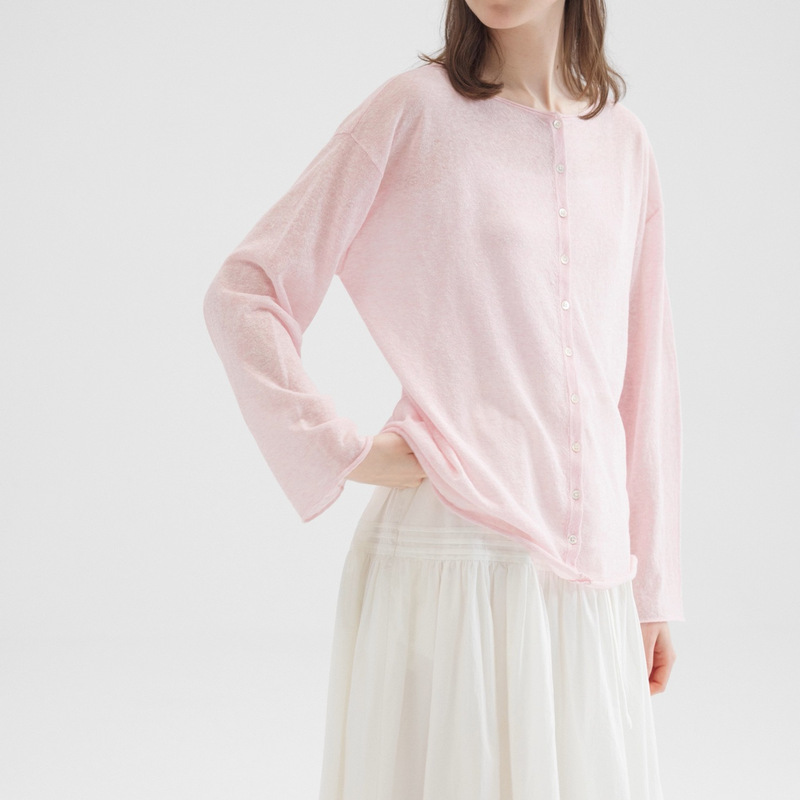 Habits Textured Linen Cotton Yarn Summer Sun Protection Shirt Front and Back Design Long-Sleeved Knitted Cardigan