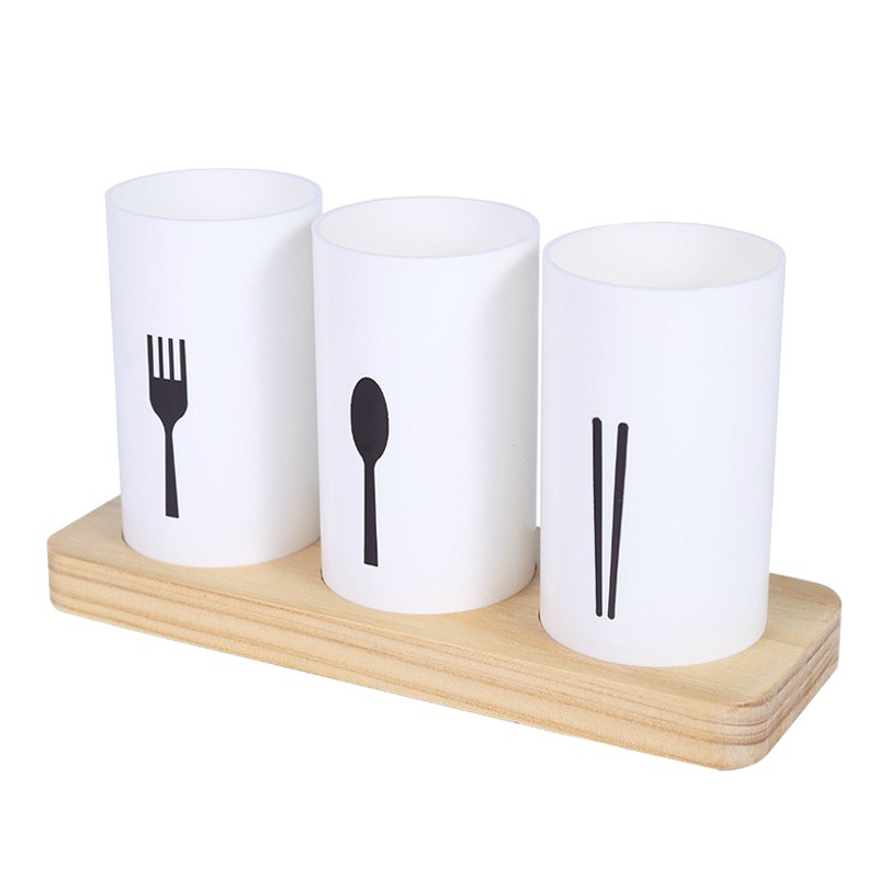 [Gran cantidad en stock] Caja de almacenamiento de cubiertos estilo europeo con base de roble, escurridor de cocina, soporte para palillos de cerámica image 1