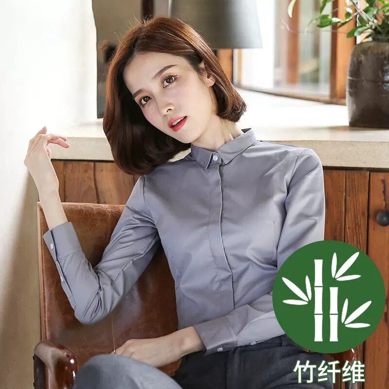 Shufan 竹繊維白シャツ女性の長袖秋と冬のスクエアカラープロフェッショナルフォーマル作業服作業服女性の白シャツ|undefined