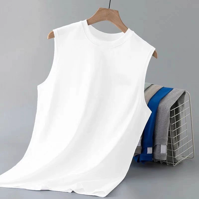 Оптовая продажа, однотонная хлопковая футболка без рукавов, жилет, мужская летняя спортивная футболка для фитнеса и бега, однотонная внутренняя футболка с круглым вырезом