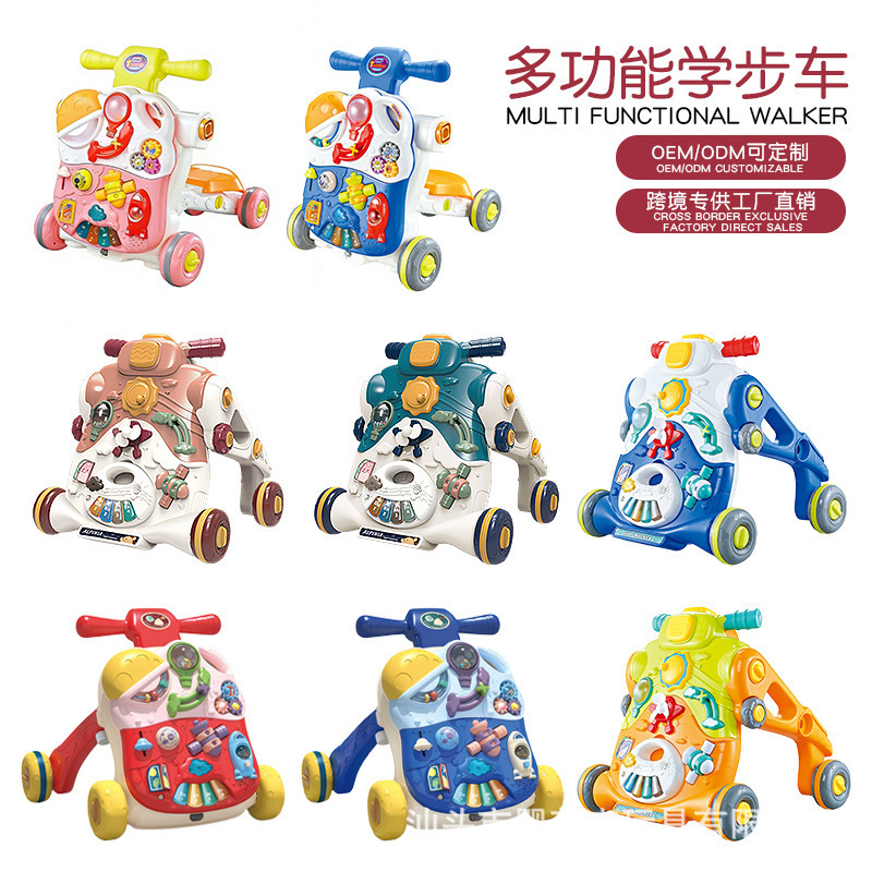 Transfronterizos multifuncional iluminación música bebé caminante carro deslizante caminante mesa de juego juguetes para niños