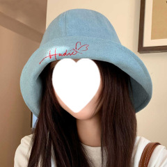 日系帽子女款翻边做旧牛仔渔夫帽大头围显脸小水桶帽秋冬百搭盆帽