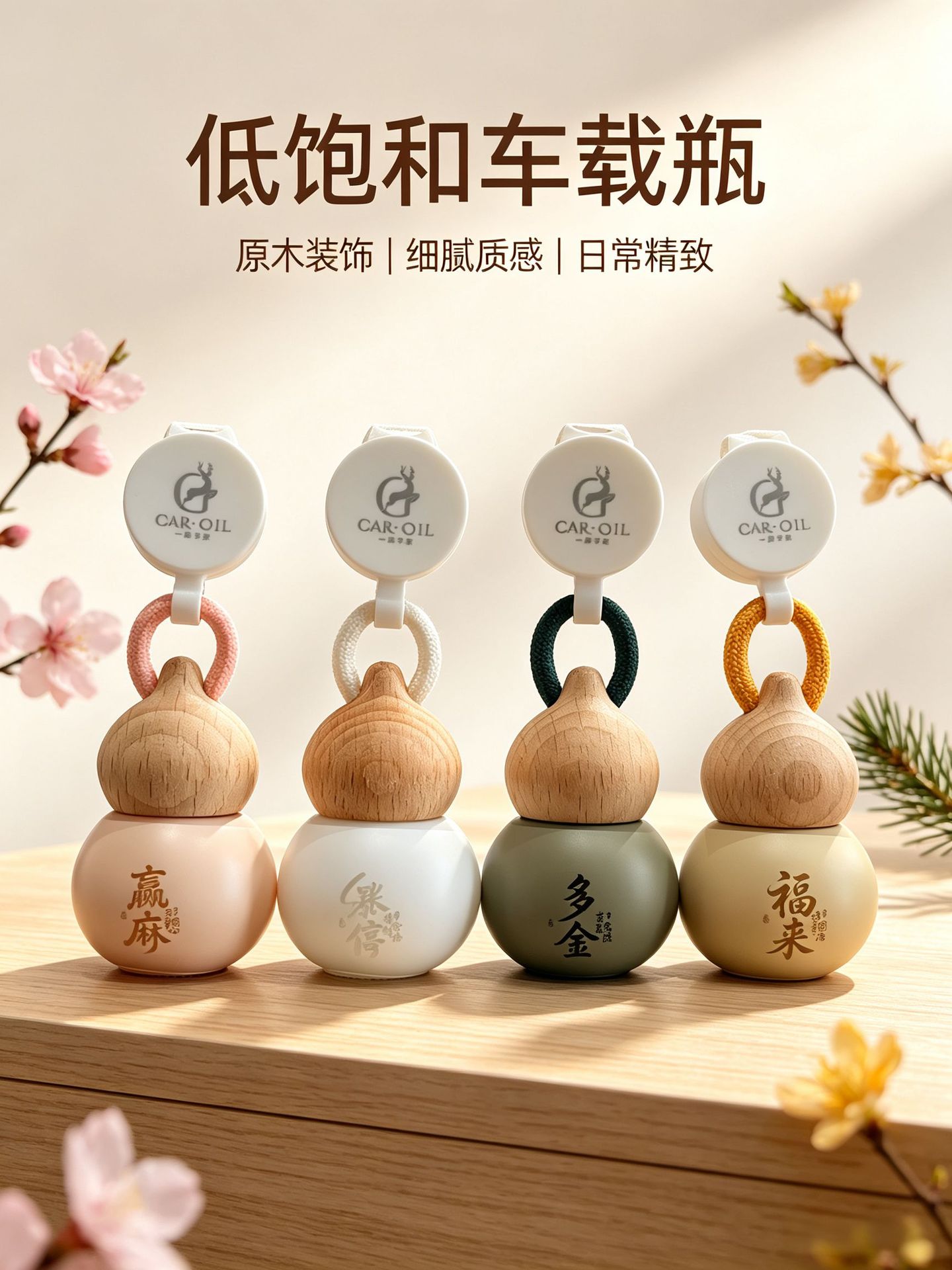 Lucky Fortune Car Air Freshener Wooden Hanging Ornament, High Aesthetic Value, Stock Market Essential, Gourd-Shaped Empty Fragrance Bottle