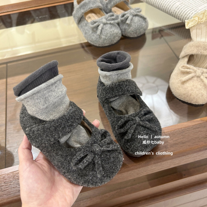 【咸柠七】miu系甜心~女童秋冬百搭毛呢单鞋蝴蝶结公主鞋玛丽珍鞋|undefined