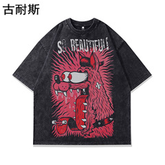 独立したステーション半袖 Tシャツメンズ夏プリントルーズイントレンディなハイストリート半袖 Tシャツウィッシュ卸売