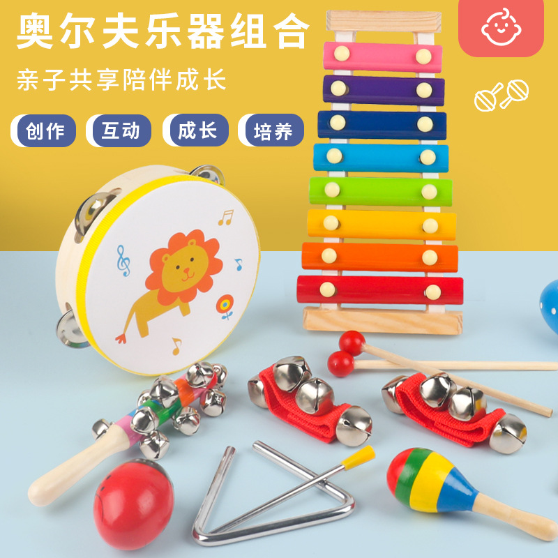 Wood Orf Instrument Set Baby Early Learning Percussion Piano Juguete de iluminación musical para jardín de infantes