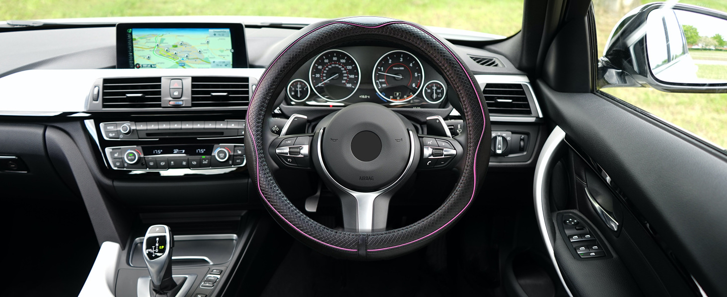 New Cross-Border Foreign Trade Car Steering Wheel Cover, Fashionable Diamond-Shaped Three-Dimensional Embossed Leather Car Handle Cover, Suitable for All Seasons