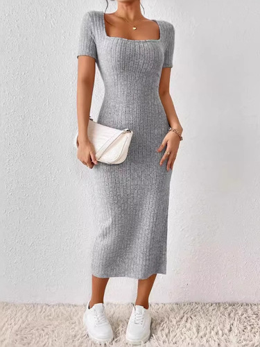New summer cross-border women's fashion: chic square-neck, sexy, figure-flattering A-line dress with a subtle sheen—perfect for European and American export markets.