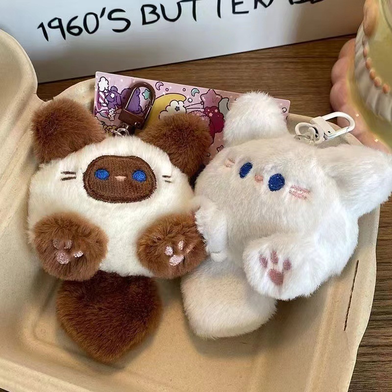 新款可爱毛绒长尾巴猫钥匙扣挂件软夫夫玩偶公仔书包挂饰礼物配饰|undefined