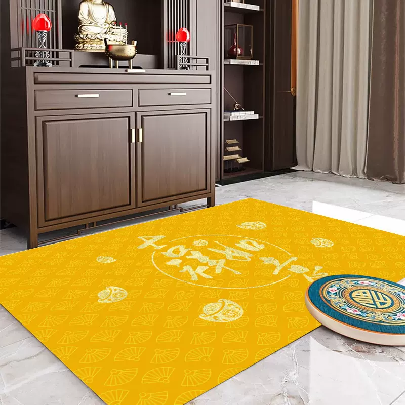 金黄色入户地垫莲花门垫中式好打理地毯打坐佛前禅意寺院地毯