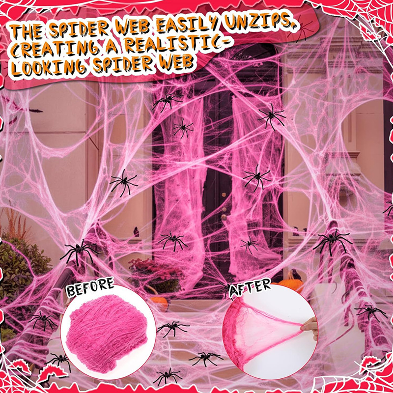 Halloween New Decoration Pink Spider Cotton Scene Setup Spider Silk Pink Spider Web Haunted House Prop Cotton