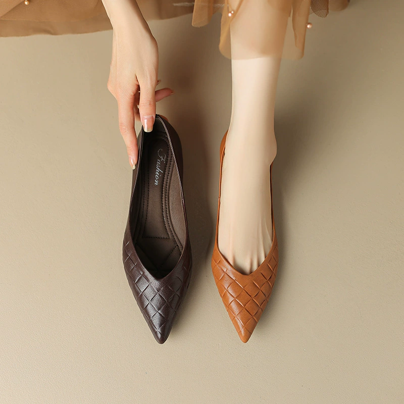 Удобные Кожаные плетеные однослойные туфли с острым носком, женские летние универсальные туфли на плоской подошве в стиле ретро, туфли-лодочки из мягкой кожи с мягкой подошвой, молочные туфли из овчины
