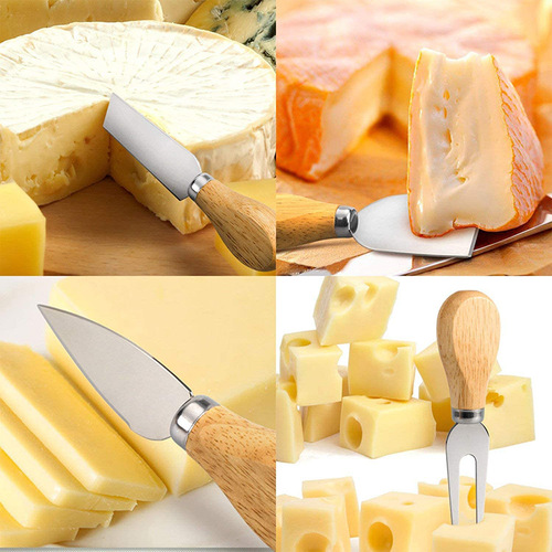 Amazon Stainless Steel Cheese Knife Set Wooden Handle Cheesecake Fork Cutter Butter Knife Mini Baking Tool