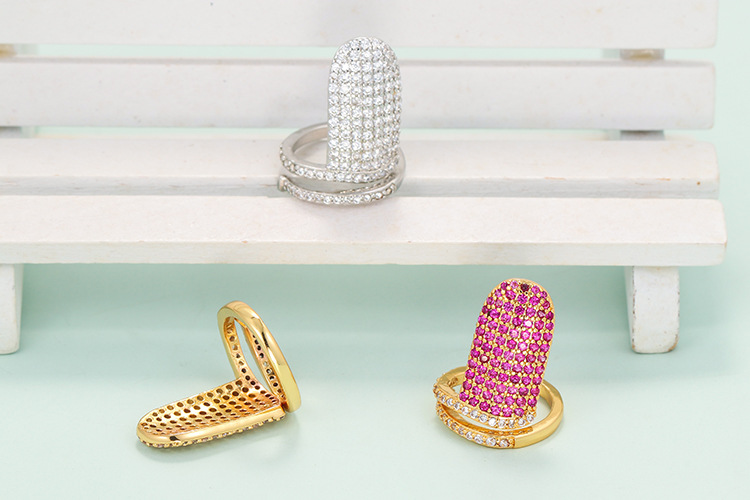 Plating Design Fashion Style Wholesale Jewelry Simple Nail Shape Copper Micro-inlaid Zircon Ring Nihaojewelry