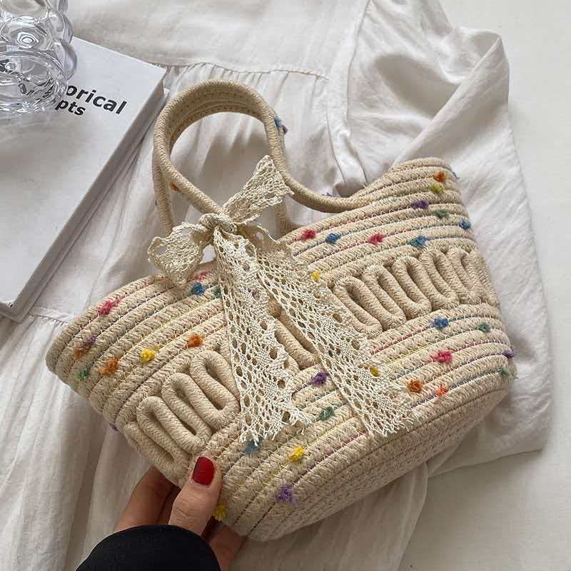 Cotton Rope Woven Bag New Style Basket Bag Beach Vacation Handbag Single Shoulder Beach Bag Large Capacity Tote Bag Wholesale