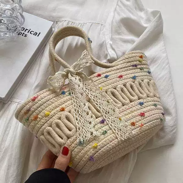 Cotton Rope Woven Bag New Style Basket Bag Beach Vacation Handbag Single Shoulder Beach Bag Large Capacity Tote Bag Wholesale