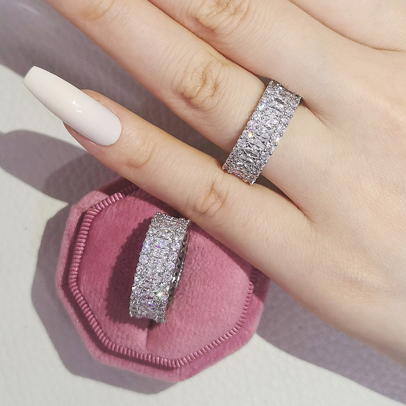 Multi-row Luxury Zircon Inlaid Diamond Engagement Ring display picture 1