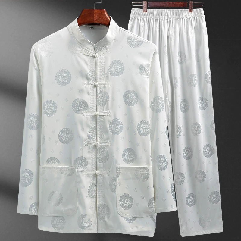 Summer thin silk set for boys for elderly, long-sleeve, Chinese style