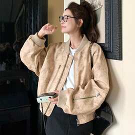 晕染做旧机车棒球服女