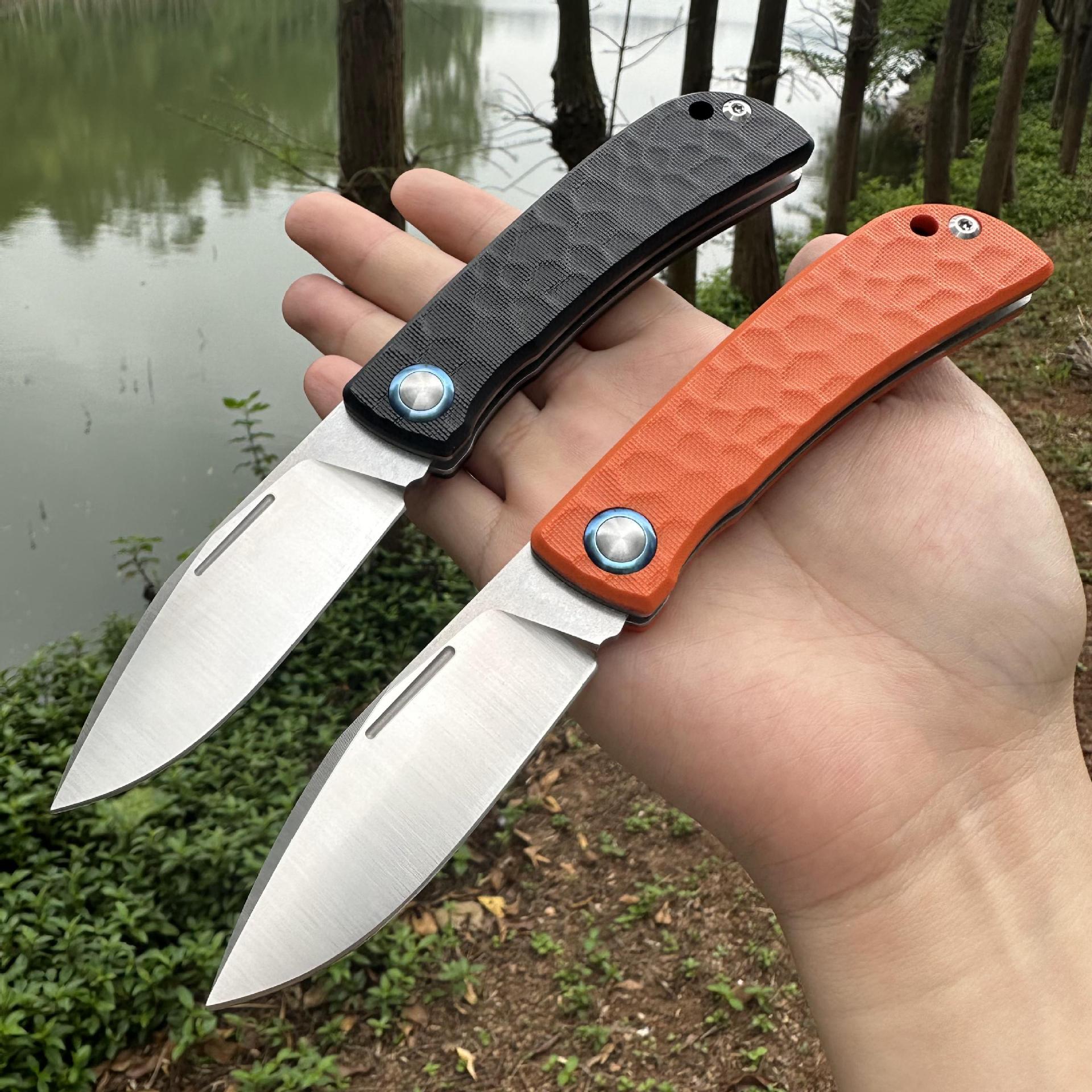 (无锁)高品质折叠刀精细做工8CR15MOV刀片G10手柄野外露营EDC刀具