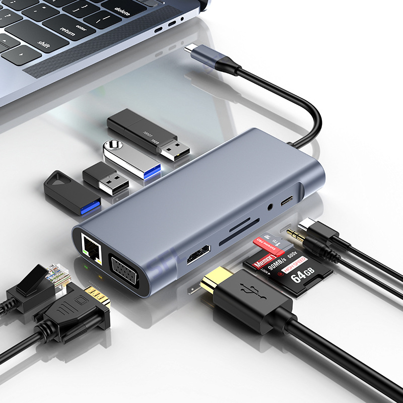 TYPE-C轉VGA多功能HDMI轉換器USB3.0集線器TYPE-C轉RJ45擴展塢